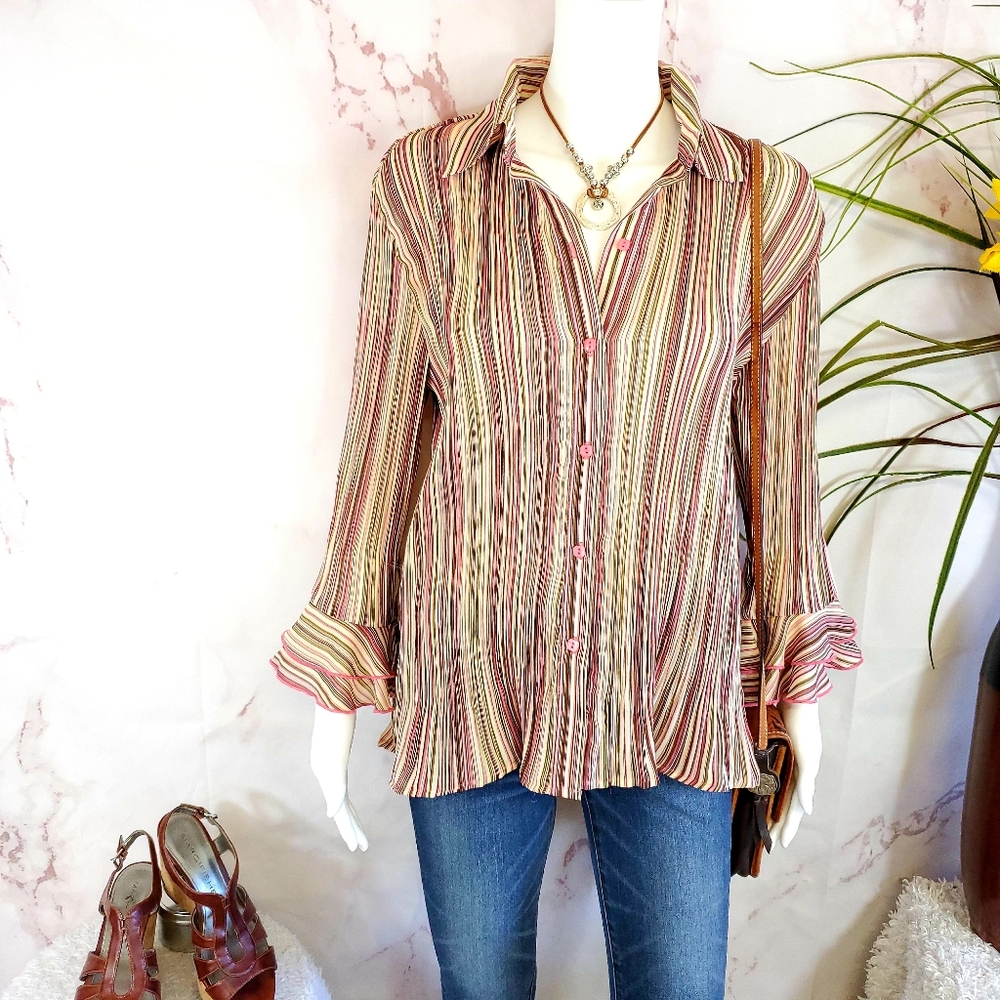 Milano hippie chic button front shirt bell sleeves